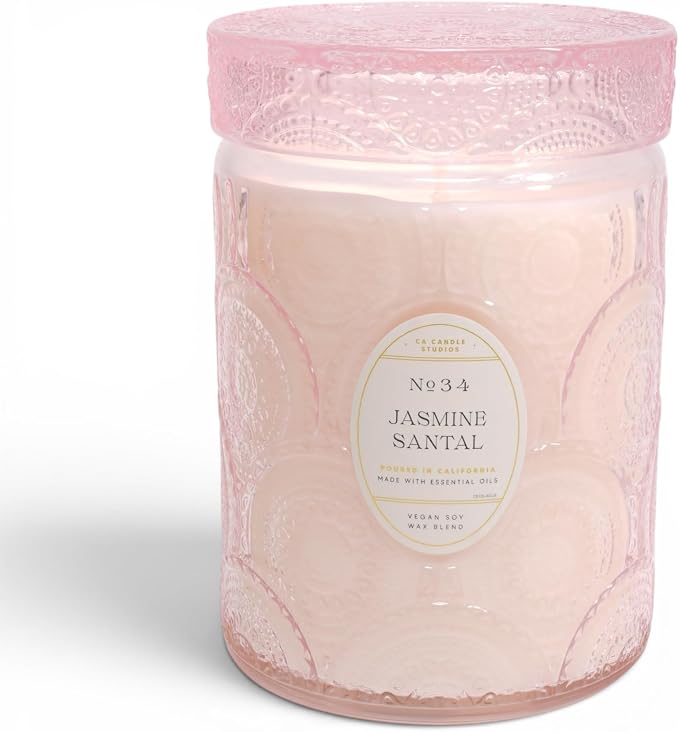LEOBEN CO – Jasmine Santal Scented Candle – 18oz, Heirloom Collection Design – 80 hr Burn Time – Poured in California Using Vegan Soy Wax and Essential Oils – Made in Small Batches