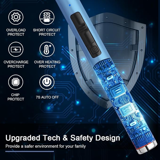 SUPRUS Candle Arc USB Type C Lighter Electric Lighter with Upgraded LED Battery Display Safety Switch Rechargeable Flameless Plasma Windproof Portable for Mother‘s Day (Blue)