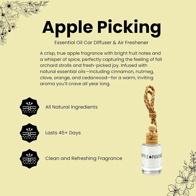 Apple Harvest Hanging Car Air Freshener, 2-Pack Premium Fragrance Oil Diffuser for Car and Closet, Warm Apple Spice Scent, Handcrafted in the USA