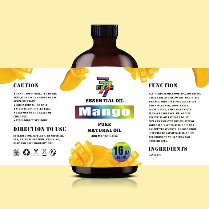 Mango Essential Oil, Mango Oils, for Diffuser, Humidifier, DIY Candles, Soap, Bath, Home, Office, Gift, Essential Oil, GV77ZF Mango Fragrance Oil - 16 fl oz (480 ml)
