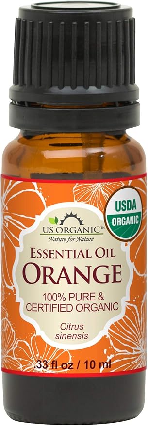 US Organic 100% Pure Sweet Orange Essential Oil - USDA Certified Organic - 10 ml - w/Improved caps and droppers (More Size Variations Available)