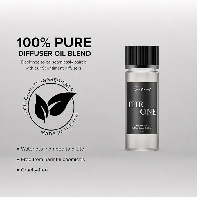 Scentiment The One Diffuser Oil - Premium Hotel Scent with Notes of Cardamom, Leather, Lemon with Cinnamon & Sandalwood Home Scent, Hotel Fragrance Oil Diffuser Refill - 1.69 fl oz (50 mL)