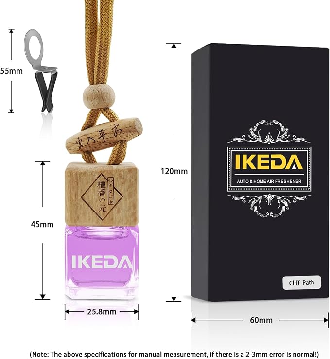 ikeda fragrance Car Air Freshener | Square Hanging Car Scent with Vent Clip Bottle | Long Lasting Fragrance | Essential Oil Diffuser | Odor Eliminator Deodorizer (Square-Peaches)