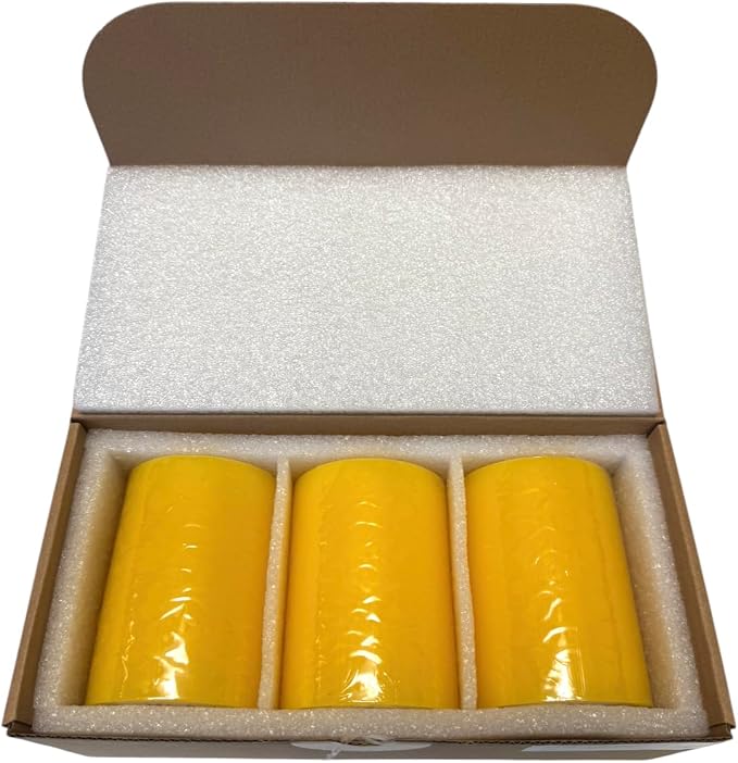 Mister Candle Dripless Unscented Yellow Pillar Candles, Set of 3 Hand Poured Solid Color Non-Scented Candles for Home Decor, Premium Wax, 60 Hr Burn Time - 3x4 Inch, Yellow