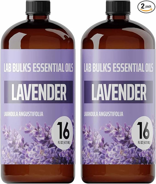 Lab Bulks Essential Oil (2-Pack) Lavender Essential Oil for Diffusers, Candles, Hair, Spray, Home – 16 oz Bulk
