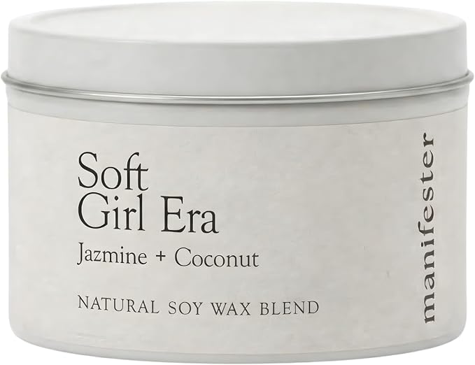 Soft Girl Natural Soy Wax Candle with Mantra – Clean Burn 100% Cotton Wick (No Lead or Zinc) – Phthalate-Free & Paraben-Free – Long-Lasting – Gift for Women – 6 oz (Soft Girl Era Jasmine + Coconut)