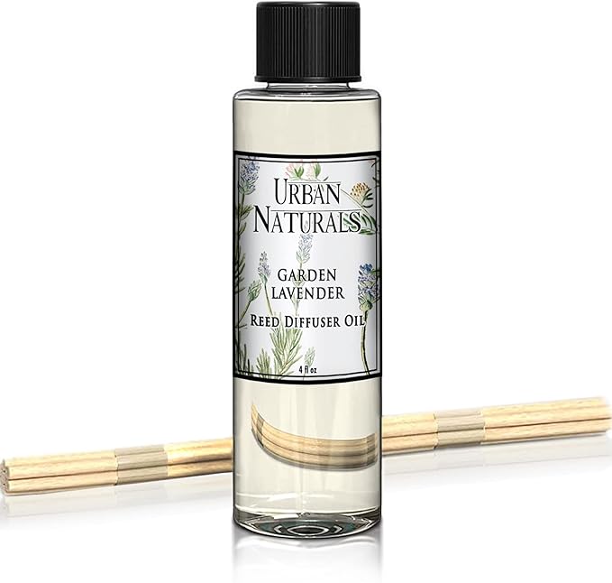 Urban Naturals Garden Lavender Scented Oil Reed Diffuser Refill | Includes a Free Set of Reed Sticks! Calming, Herbal Fragrance – 4 oz. Made in the USA