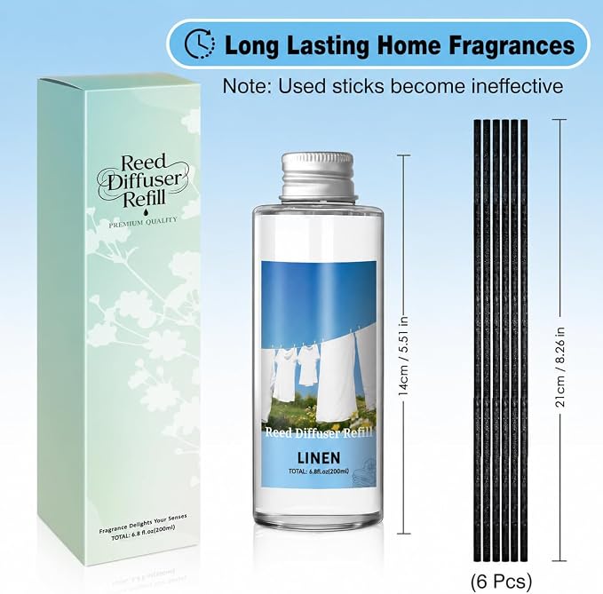 SCENTORINI Reed Diffuser Oil Refill, Linen Diffuser Oil 6.76 Fl Oz, Summer Scented Essential Oil Refill Long Lasting Home Fragrance for Room Spa Aromatherapy Bathroom Home Decor