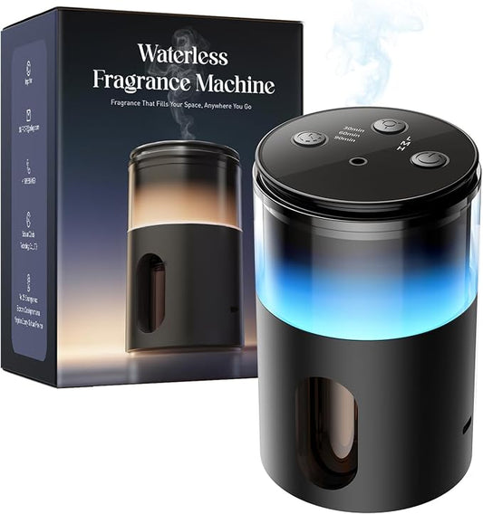 Waterless Essential Oil Diffuser: 𝟗 𝐂𝐨𝐥𝐨𝐫𝐬 𝐋𝐄𝐃 Scent Diffuser for Home&Car&Office - Portable Diffuser with 48H Battery, 4 Timers & 3 Mist Levels, Carbon Black
