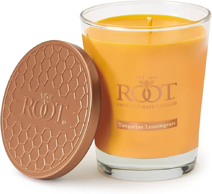 Root Candles Scented Candles Honeycomb Beeswax Blend Premium Handcrafted Candle, Large Veriglass, Tangerine Lemongrass