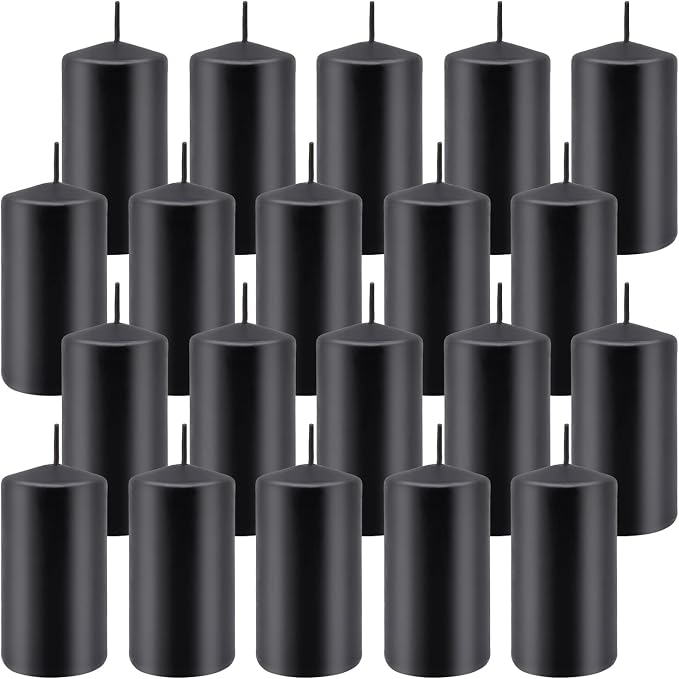 Set of 20 | 2-Inch Wide x 4-Inch Tall Black Pillar Candles - Decorative Unscented Pillar Candles, Long Burning Dripless Candle for Home Decor, Smokeless Large Pillar Candle for Wedding.