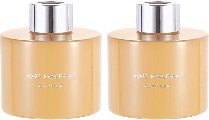 HARFINGTON 2pcs Empty Glass Diffuser Bottle 140ml/4.7oz Refillable Fragrance Accessories Aromatherapy Jar Container for Replace Reed Diffuser Home Bathroom Pale Orange with Silver Tone Cap