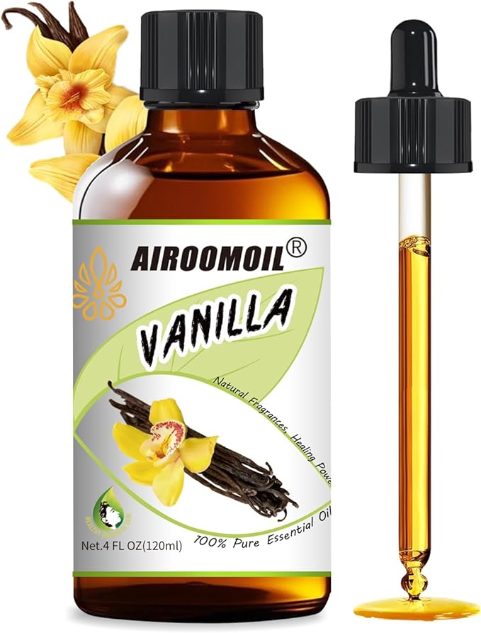 Vanilla Essential Oil 4 fl oz (120ml) – 100% Pure Natural Vanilla Bean Oil, Warm Soft Scent for Water Diffuser, Massage, Hair & Skin Care, DIY Candle & Soap Making – Large Value Bottle