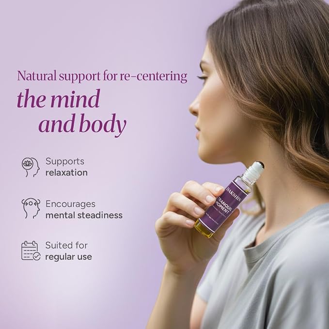 DAKSHIN Tranquil Moment Essential Oil Roll-On | Frankincense, Ylang Ylang, Clary Sage & Sweet Orange | Naturally Grounding Stress-Ease Aromatherapy | Cruelty-Free | 10ml