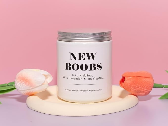 Lavender & Eucalyptus Soy Wax Candle, 7OZ - Breast Cancer Survivor Gifts for Woman, After Breast Surgery Gifts, Breast Reduction, Augmentation, Boob Job Recovery, Smells Like New Boobs