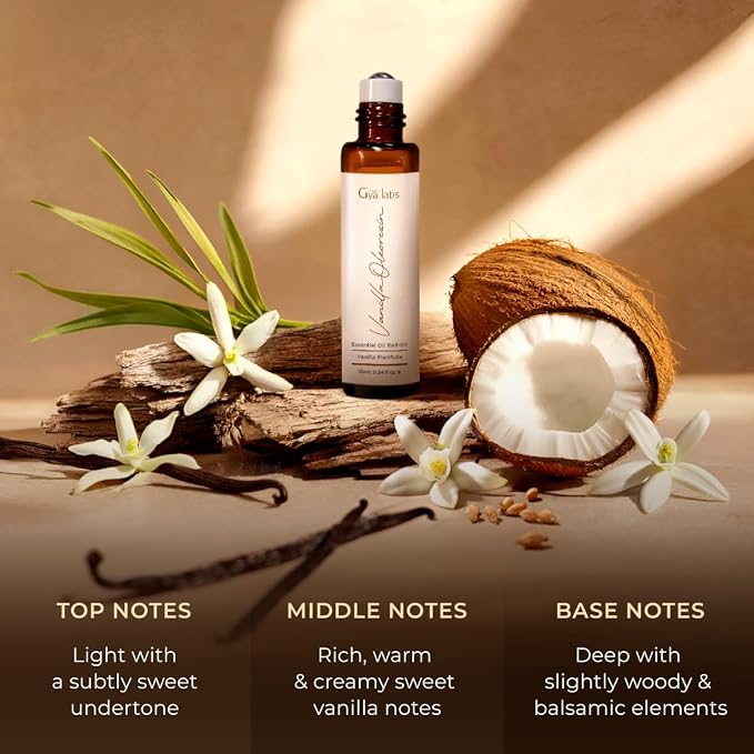 Vanilla Essential Oil Roll on & Vanilla Essential Oil for Skin - Aromatherapy Grade Essential Oils Set - 2x0.34 Fl Oz - Gya Labs
