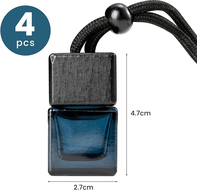 4 Pack Empty Hanging Car Air Freshener Bottles, Refillable Essential Oil Diffuser for Car & Office, Aromatherapy Decor Cube