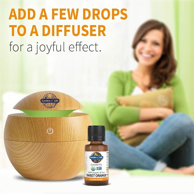 Garden of Life Essential Oil Sweet Orange 100% USDA Organic & Pure, Clean, Undiluted & Non-GMO for Diffuser, Aromatherapy, Meditation, Joyful, Calming, Balancing, Uplifting, 0.5 Fl Oz (Pack of 2)
