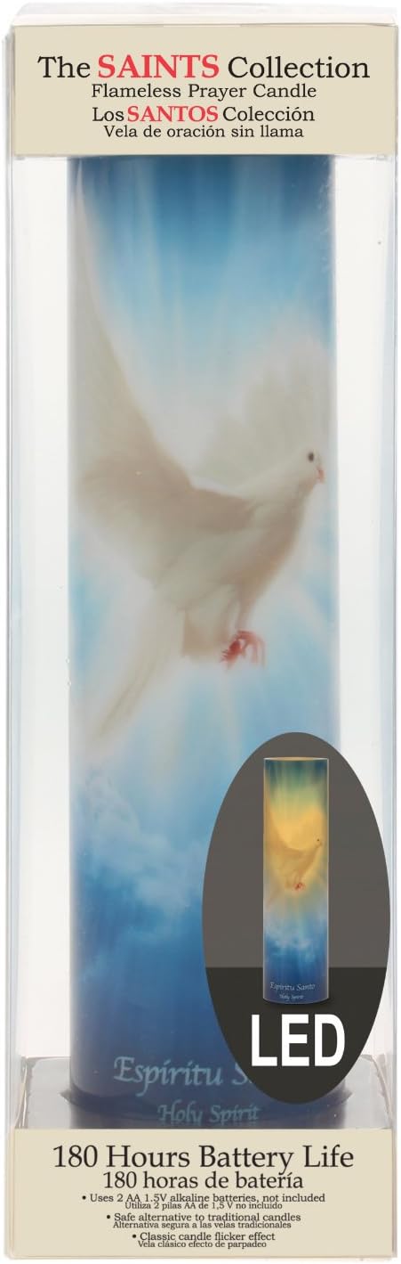 The Saints Collection Holy Spirit Flickering Lifelike LED Prayer Candle with Timer, Religious Home Decor, Gift Ideas for Friends and Family