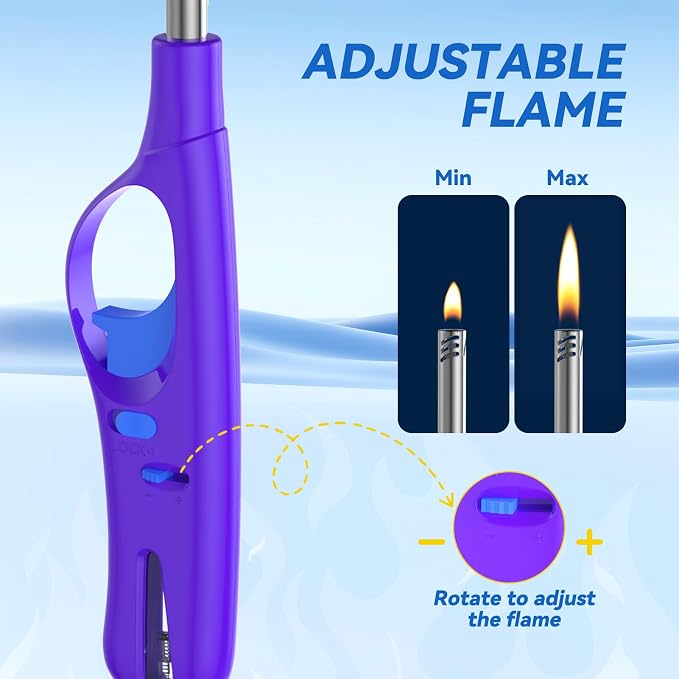 4 Packs Lighters, Candle Lighter Long Lighters, Soft Flame, Refillable Butane Lighter with Long Stems and Adjustable Flame for Camping Fireplace Party BBQ Grill Grill Kitchen (NOT PREFILLED)