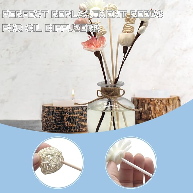 16 Pcs Reed Diffuser Sticks, Natural Rattan Hand Made Flower Reed Fragrance Diffuser Set, Reed Fragrance Diffuser Flowers Refill Replacement Sticks, House Bedroom Office Decor