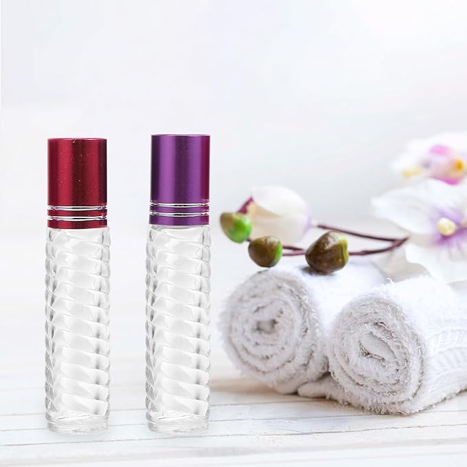 12pcs 5ml Refillable Glass Roll-on Bottles Essential Oil Bottle Kit Portable Perfume Sub-packaging Empty Mini Roller for Travel and Aromatherapy Random Color