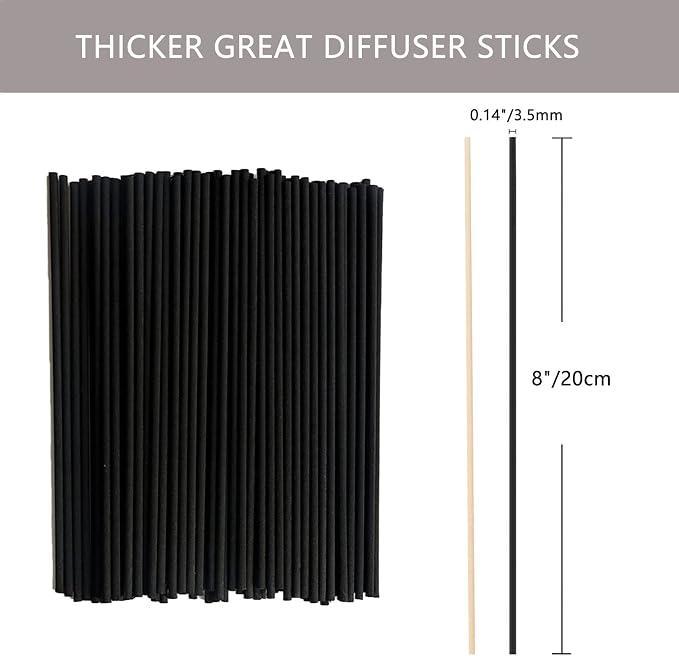 HOSSIAN Reed Diffuser Sticks - Reed diffusers-Reed Sticks -Diffuser Glass Bottles-Diffuser Refills- Natural Rattan Wood Replacement for Aroma Fragrance (7.87"* 3.5mm Black and Beige)