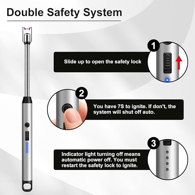 LcFun 4 Pack Candle Lighter with 360° Flexible Neck & Safety Lock, Windproof USB Rechargeable Electric Lighter, Flameless Arc Long Matches for Grill, BBQ, Camping, Fireplace, Stove