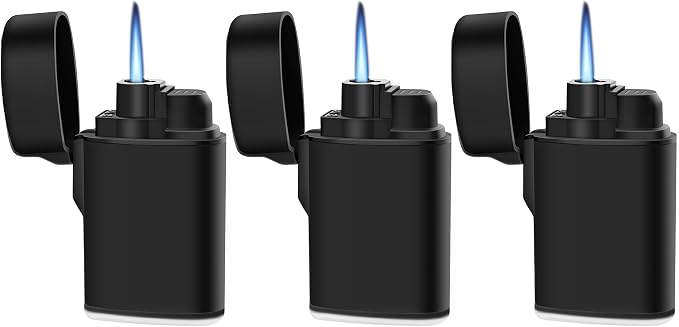 Mini Torch Lighter Windproof Jet Flame Butane Refillable Pocket Lighter for Candles, Camping, Fireplaces, Gas Stove, BBQ & Survival Gear, Pack 3, Black Color (Butane not Included)
