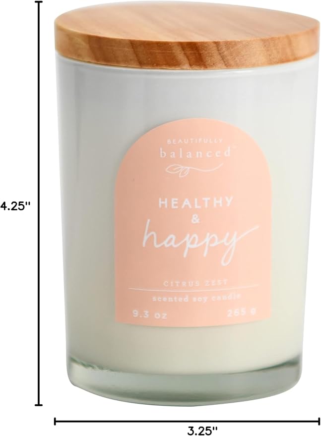 Scented Lidded Glass Soy Candle, Healthy + Happy, 9.3 oz.