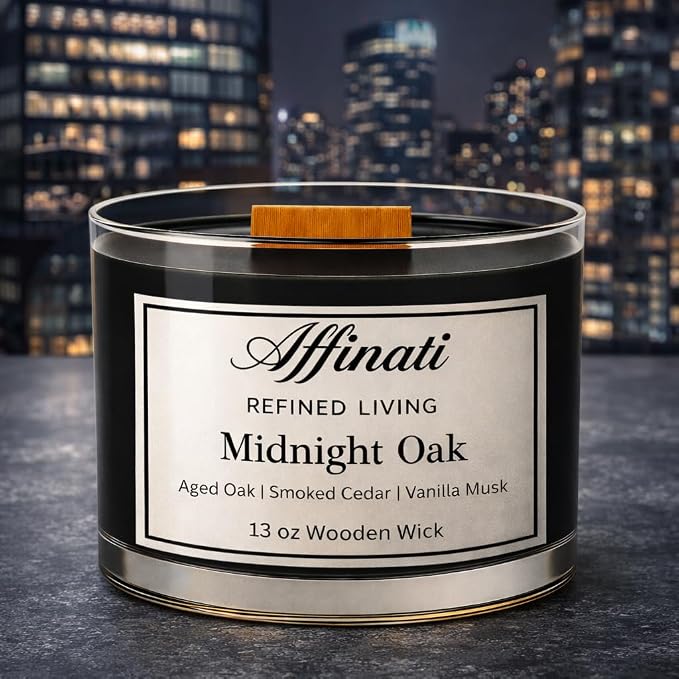 Affinati Midnight Oak Wooden Wick Candle – Premium Wooden Bowl, 13 oz
