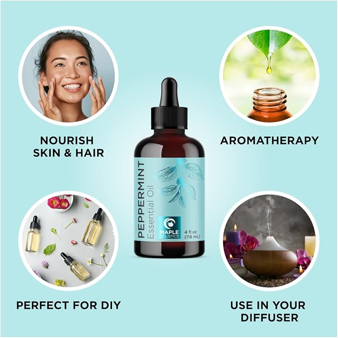 Tea Tree and Peppermint Essential Oils for Hair - Pure Tea Tree Essential Oil and Peppermint Oil Set - Undiluted Tea Tree and Peppermint Pure Essential Oils for Hair Skin and Nails Plus Scalp Care
