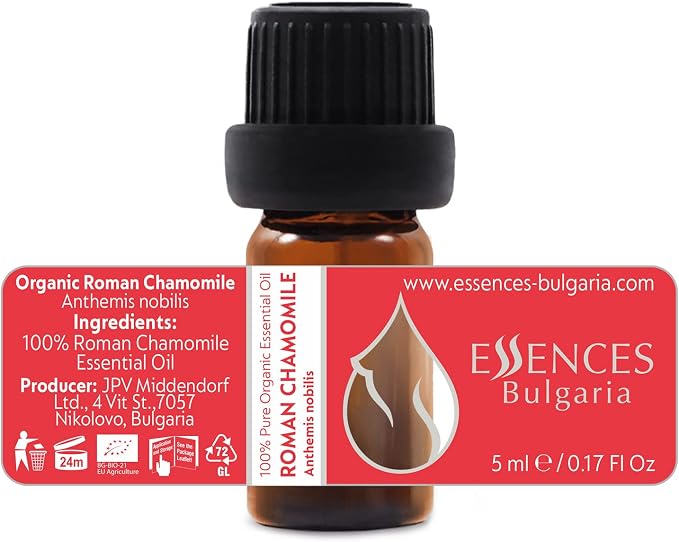 Essences Bulgaria Organic Roman Chamomile Essential Oil 1/6 Fl Oz | 5ml | Anthemis nobilis | 100% Pure and Natural | Undiluted | Therapeutic Grade | Family Owned Farm | Steam-Distilled | Non-GMO