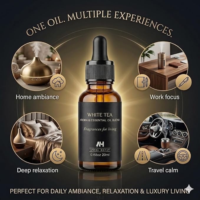 White Tea Essential Oil 20ml – Luxury Hotel Essential Oils for Diffusers and Home - Pet Friendly Non Toxic Essential Oils - Premium Home Fragrance - Baccarat Rouge 540 Scent Glass Bottle with Dropper