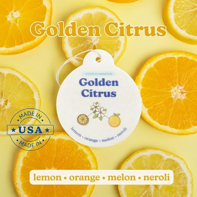 Happy Wax Odor Eliminating Car Charms 4-Pack - Includes: Blooming Vanilla, Golden Citrus, Sugared Fruit, Teakwood Trails