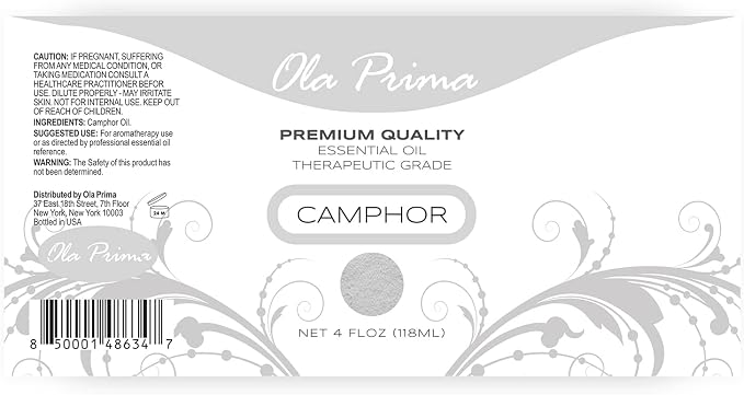 Ola Prima Oil of Youth Camphor Essential Oil - Therapeutic Grade for Aromatherapy, Diffuser, Lymphatic Massage, Hair, Skin - Dropper - 4 fl Ounce