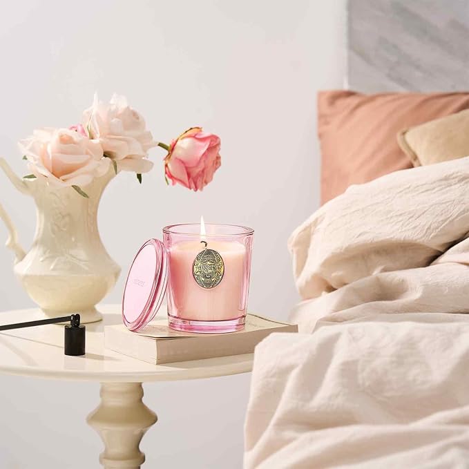 M&SENSE Natural Soy Candle | Jasmine & Pink | 9.2 oz, 50H Burn Time | Candle Gift for Her | Scented Candle for Mothers Day Gifts