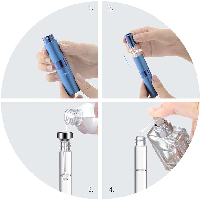 Lil Ray 8ml Portable Mini Perfume Atomizer(4 PCS)，Refillable Empty Small Spray Bottle for Travel, Twist Type Pocket Cologne Sprayer (Blue)