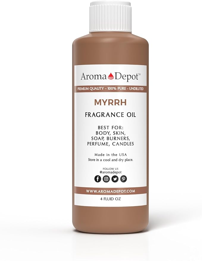 Aroma Depot Myrrh 4 oz. Fragrance Oil I Perfume I Skin Oil I Scented Oil. DIY Projects Such as Candles, Bath Bombs, Body Butters, Creams & Lotions. Few Drops in The Diffuser, Burners, or Warmers.