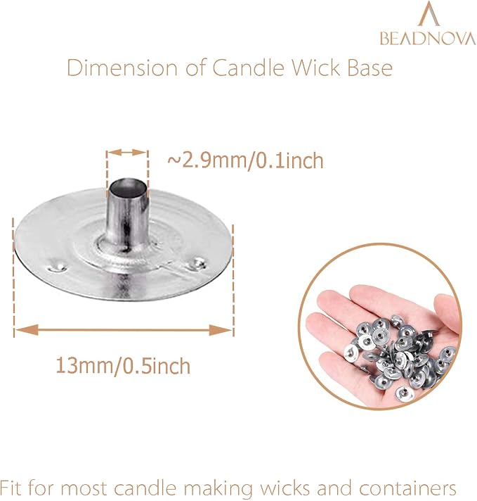 BEADNOVA Candle Wick Tabs 300pcs Metal Candle Wick Sustainer Tabs for Candle Making and Candle DIY (12.5mm/ 0.5inch)
