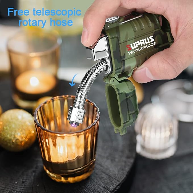 SUPRUS Waterproof Lighter Windproof Lighter Arc Plasma Lighters USB-C Rechargeable with Expandable and Flexible Neck for Outdoor, Camping & Kitchen (Camouflage, 2Packs)