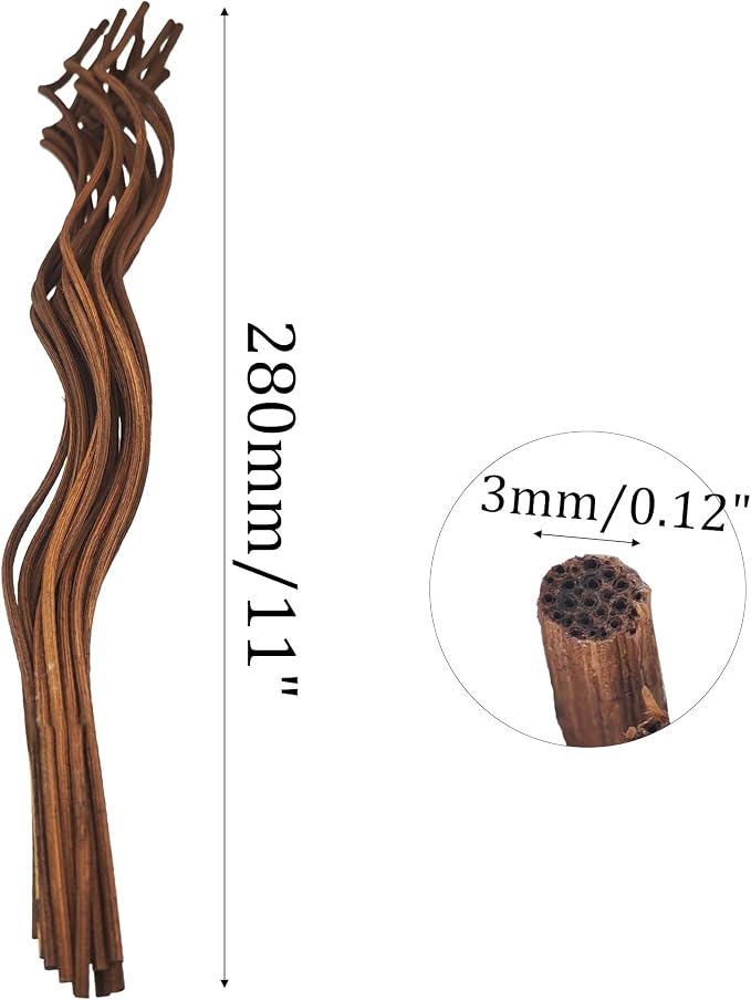 20PCS 11 inch Wavy Reed Diffuser Sticks, Rattan Fragrance Refill Sticks for Home and Office Aromatherapy (Dark Brown)