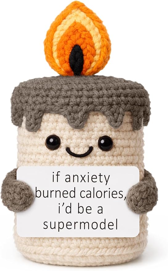 Funny Gifts for Women Men, Handmade Crochet Candle Decor, Sarcastic Anxiety Relief Presents for Friends Coworkers, Cute Office Desk Accessories, Gag Gift for Adults, Humorous Decor