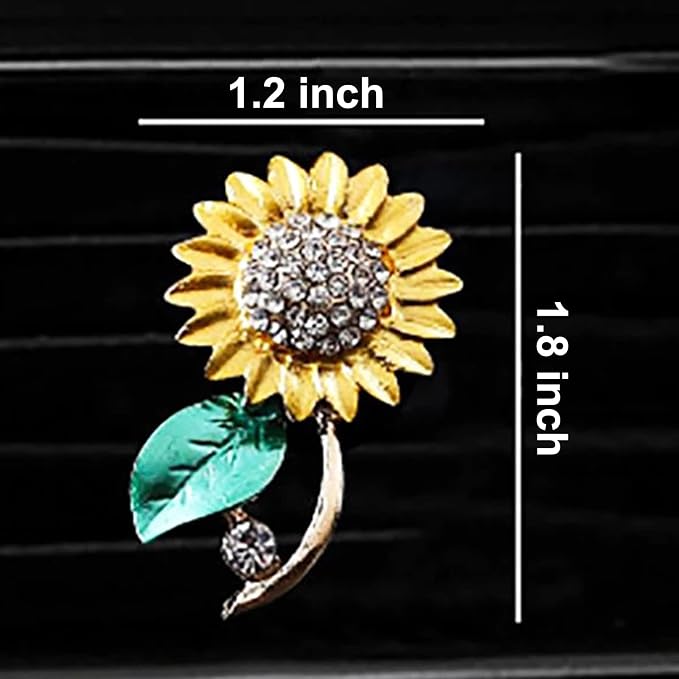 2 Pieces Sunflower Air Vent Clips Bling Flower Car Accessories Cute Car Air Freshener Rhinestone Sun flower Gift Decorations Charm Car Clip Interior Air Vent Decor