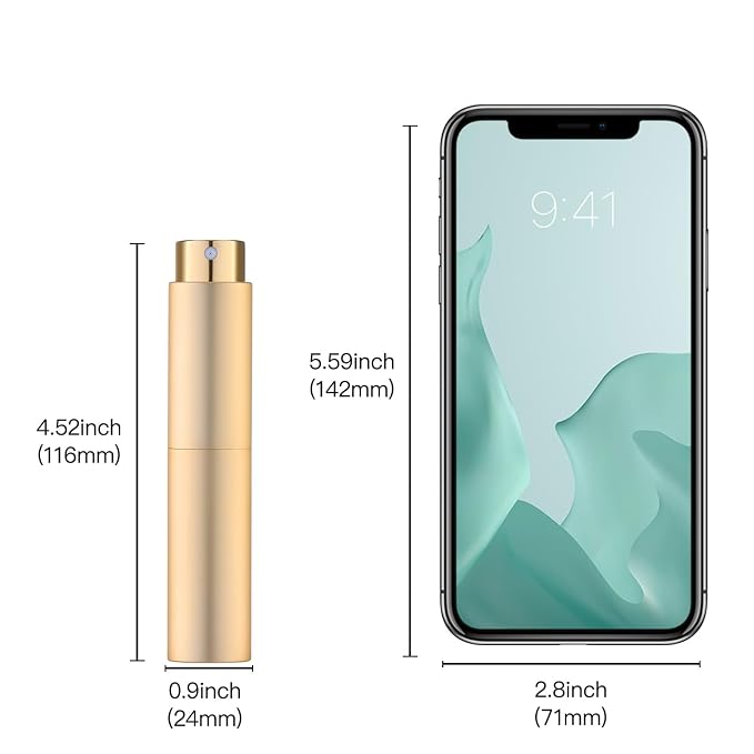Tekson 10ml Travel Perfume Atomizer Refillable, Mini Cologne Spray Bottle Empty, Small Coffee Spray Bottle (Gold)