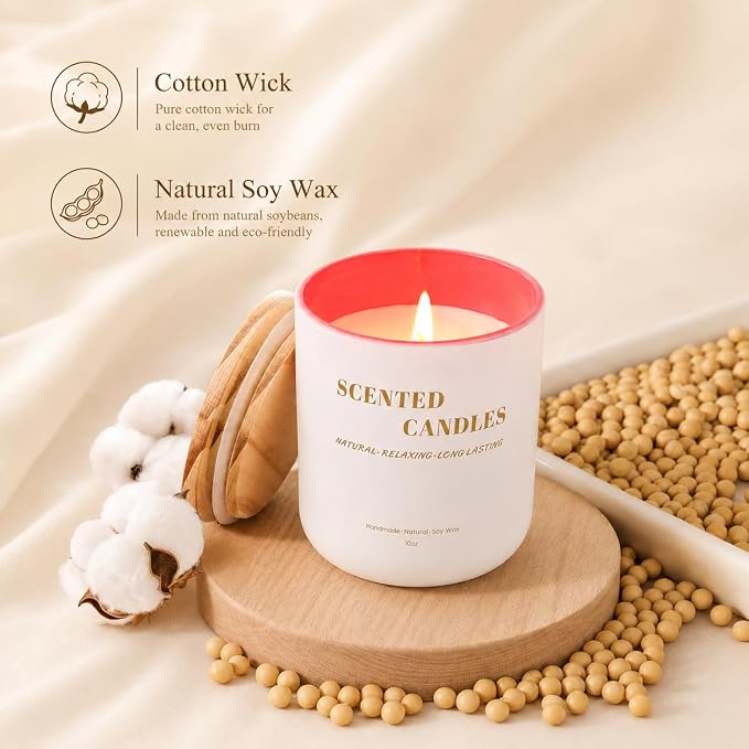 Lanttu Rose Scented Candle, 10 oz Natural Soy Wax | 40 Hours Long Lasting Burning, For Women Mom Friend, Birthday Housewarming Gift, Home Decor