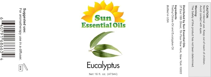 Sun Essentials Oils - 16 oz Eucalyptus Essential Oil with Dropper for Diffuser, Skin, Aromatherapy Massage, Humidifier, Scent for Candle, Lotion & Soap Making at Home, Fragrance for Room