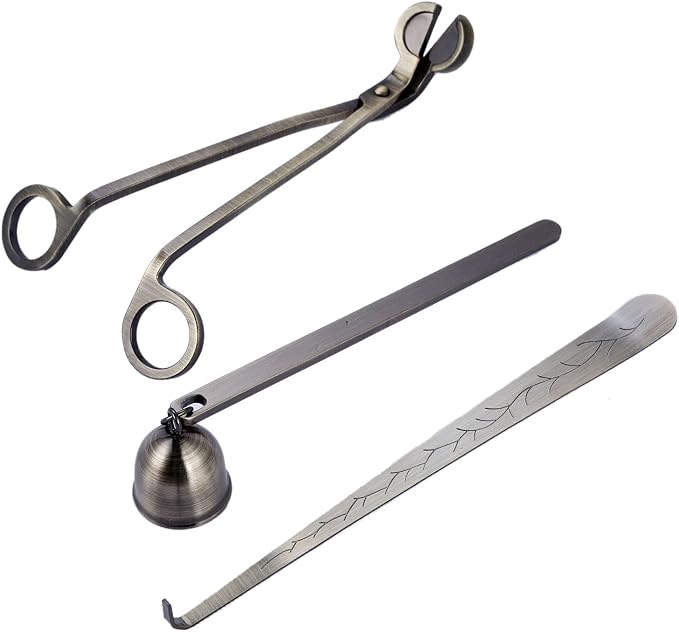 MUXSAM 3 in 1 Candle Accessories Set, Wick Trimmer, Snuffer, Dipper, Cutter for Candles, Home, Wedding, Party (Silver)