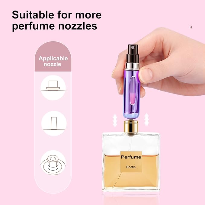 Portable Mini Perfume Atomizer Bottle, Atomizer Perfume Spray, Scent Pump Case, Refillable Travel (5ml, 5 Pack) (Purple, Gold, Green, Red, Black)