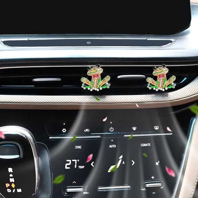 ORIESSE Frog Car Accessories, 2pcs Bling Tree Frog Air Vent Clips Car Air Fresheners,Cute Red Bow Tie Colorful Rhinestones Frog Car Decor,Refillable Diffuser